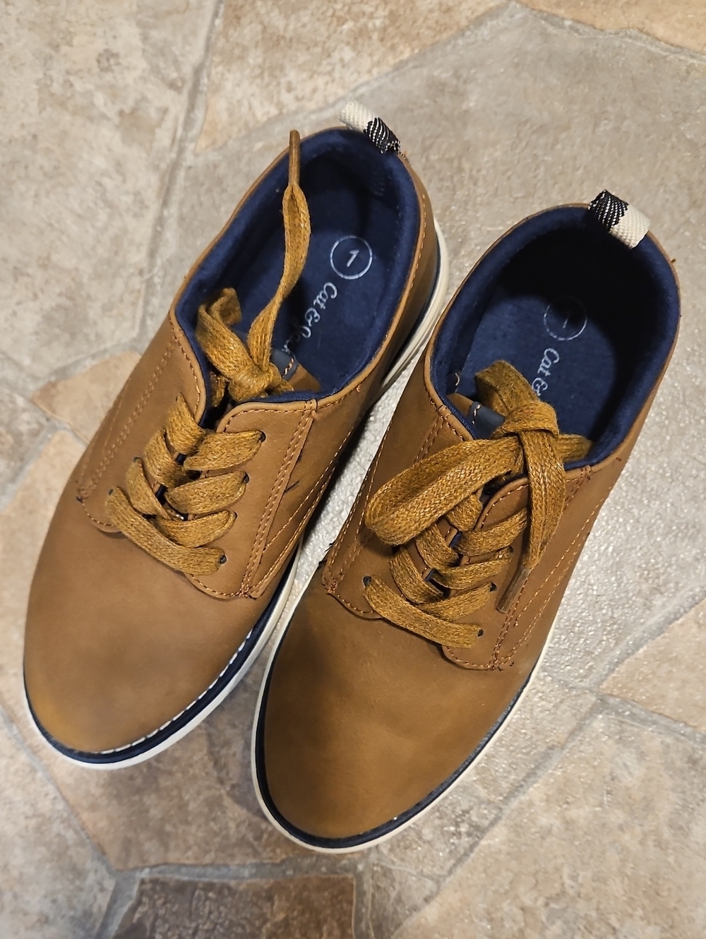 Boys Casual Tan Lace-Up Sneakers
